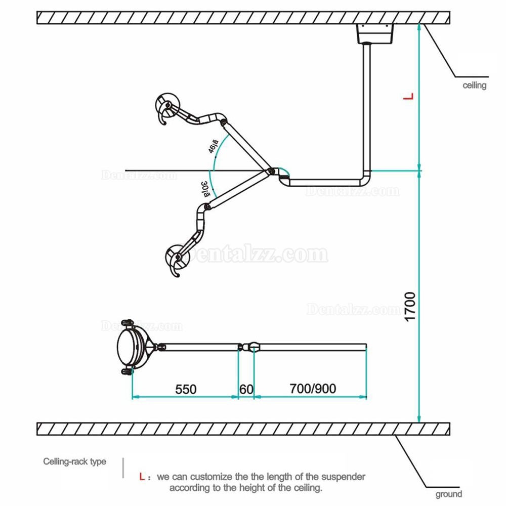 Saab® 歯科手術用LEDライト用スタンドCeiling-rack type